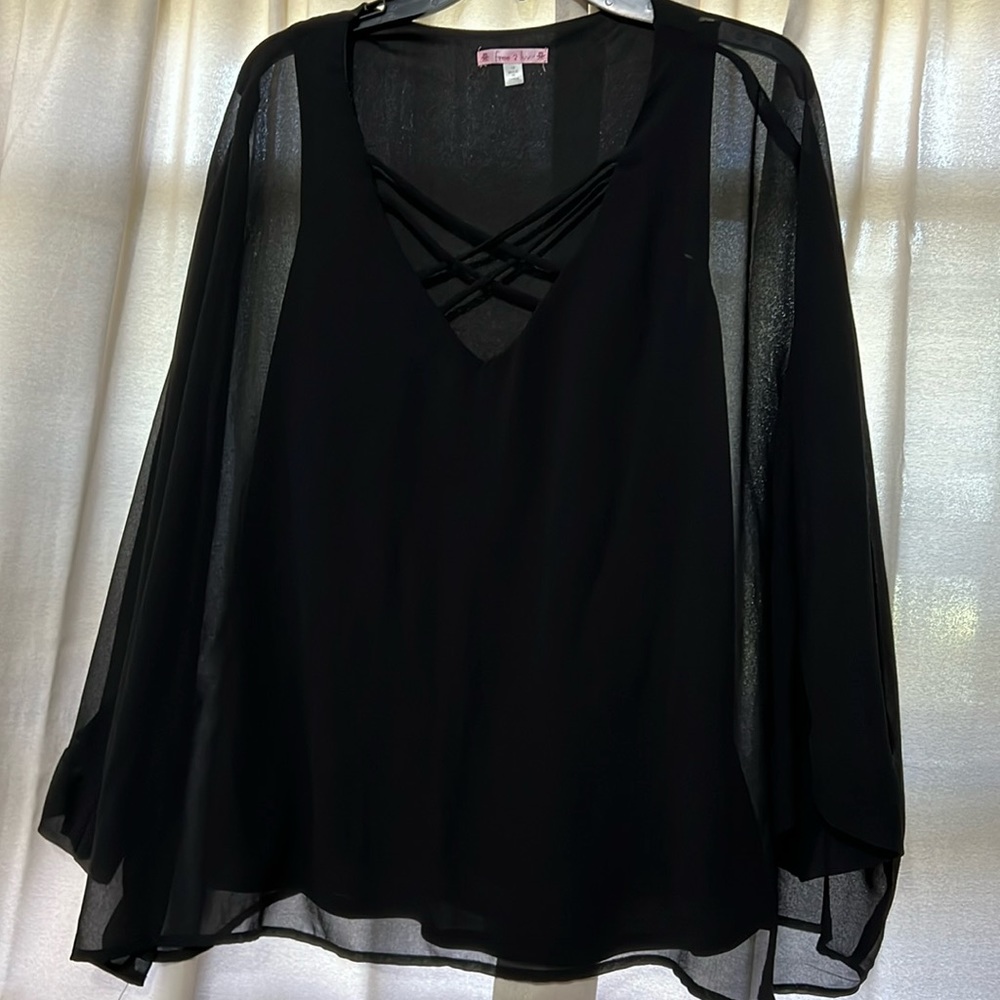 Women's Sheer Black Tank Top with Sheer Over Panel Dress Blouse